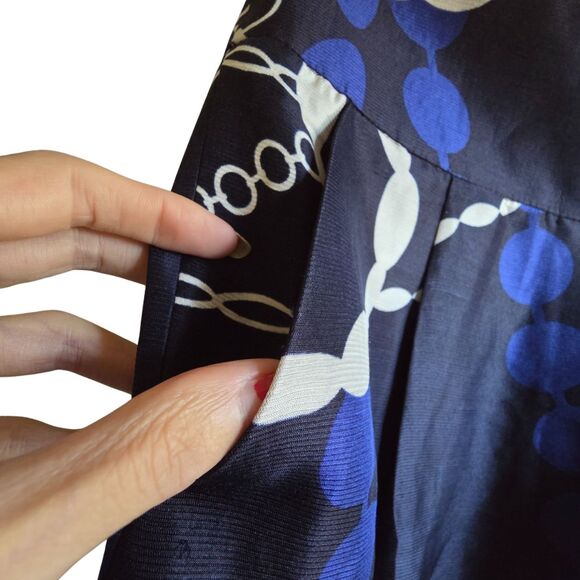 Talbots Collection Silk Linen Skirt Blue White Nautical Preppy Chain Print 8 - Picture 3 of 9